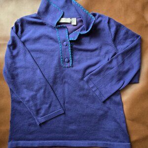 Liz Claiborne Vintage 1/4 button sweater with teal stitched trim Size XL